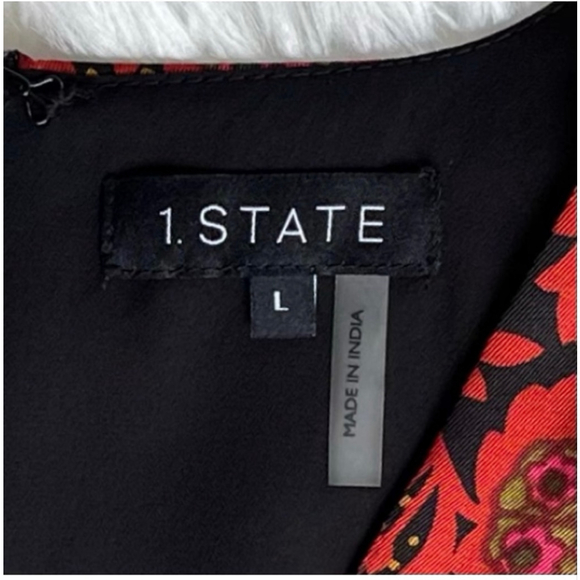 1 State Blooms Print Puff Sleeve V-Neck Fit & Flare Dress Wine Red L - Picture 8 of 13